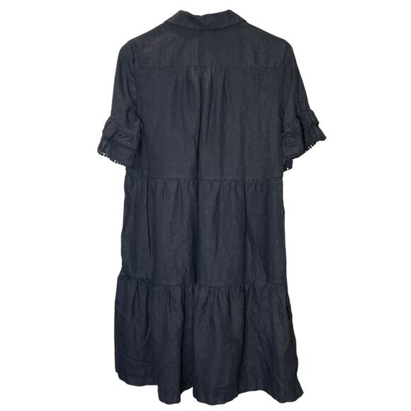 Chico’s 100% Linen Black Ruffle Sleeve Tiered Dress NWOT US 6 - Picture 2 of 6
